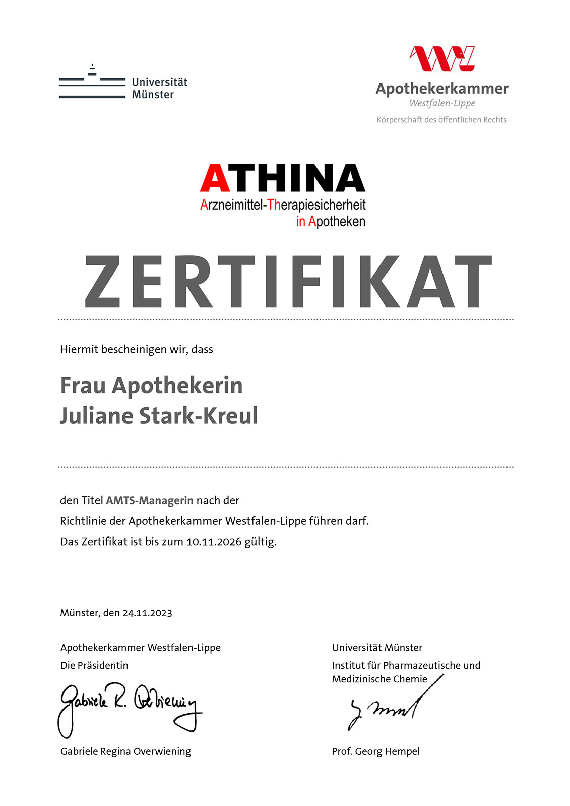 Athina-Zertifikat